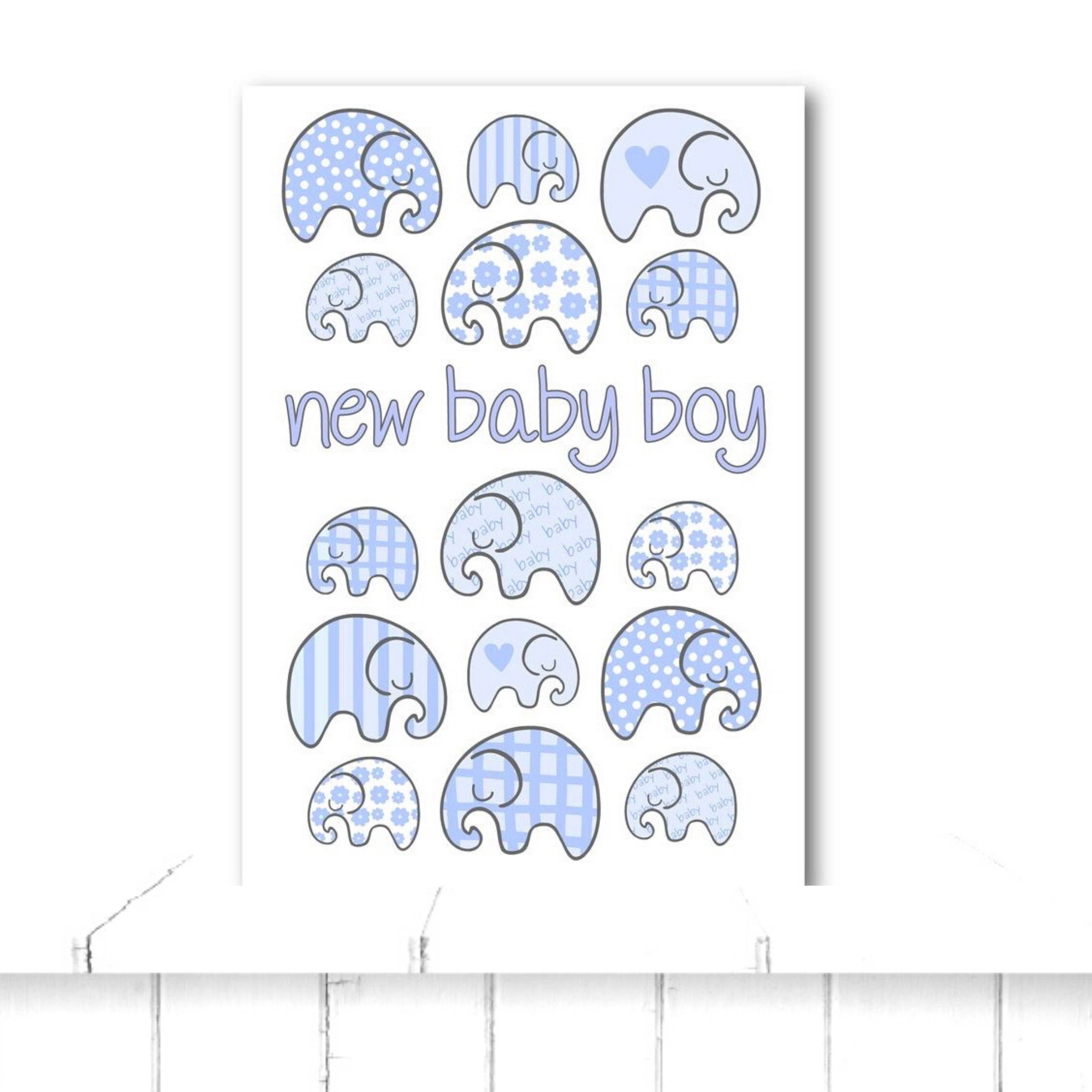 new baby boy greetings card with elephants