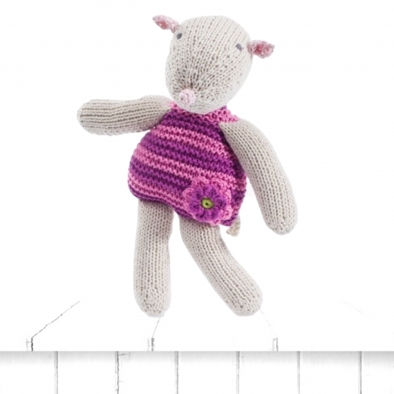 knitted mouse rattle pink