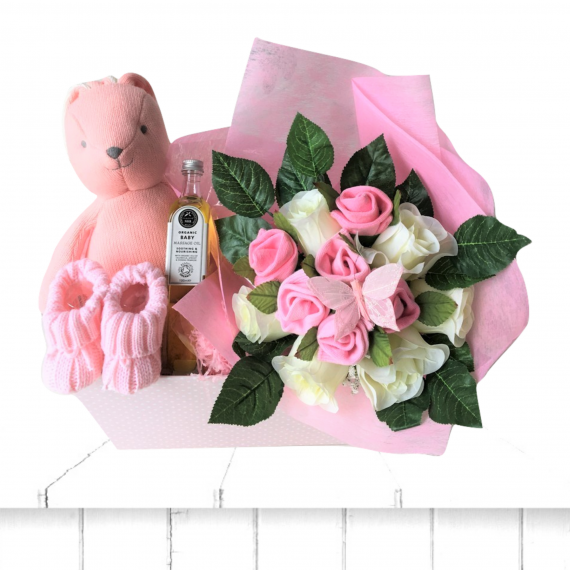 rosy posy baby shower hamper pink baby gift set