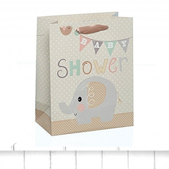 baby shower gift bag with elephant and bunting