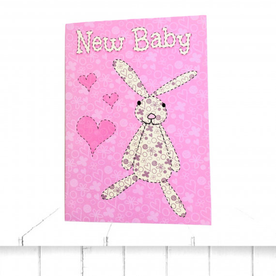new baby girl pink bunny greetings card