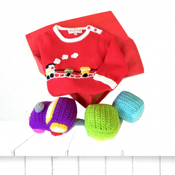 Christmas Train Romper and Toy Knitted Gift Set