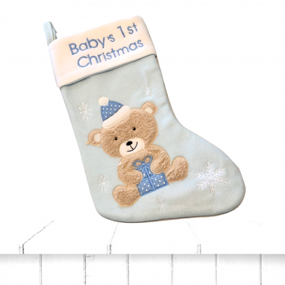 baby's first christmas stocking blue