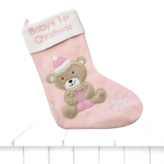 baby's first christmas stocking pink