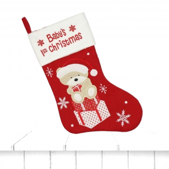 baby's first christmas stocking red